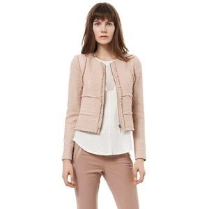 Rebecca Taylor Patched Tweed Leather Jacket Dusty Pink Size 12